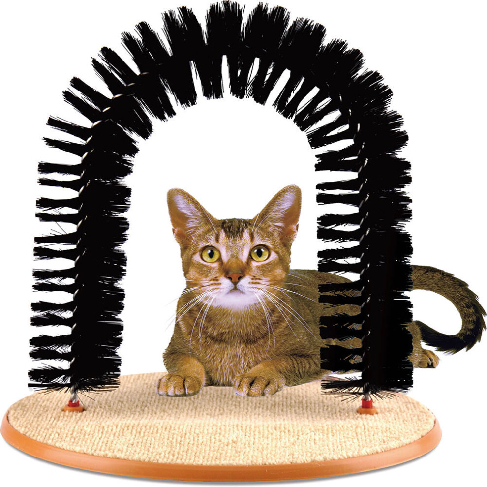 Pet Cat Self-Groomer Plastic bristles Massager Scratcher Arch Play Catnip Toy