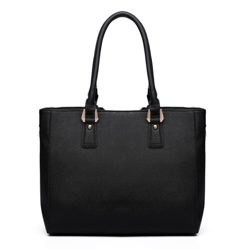 Miss Lulu (Black) Miss Lulu Women Leather Handbag V Shape Shoulder Tote Bag 2
