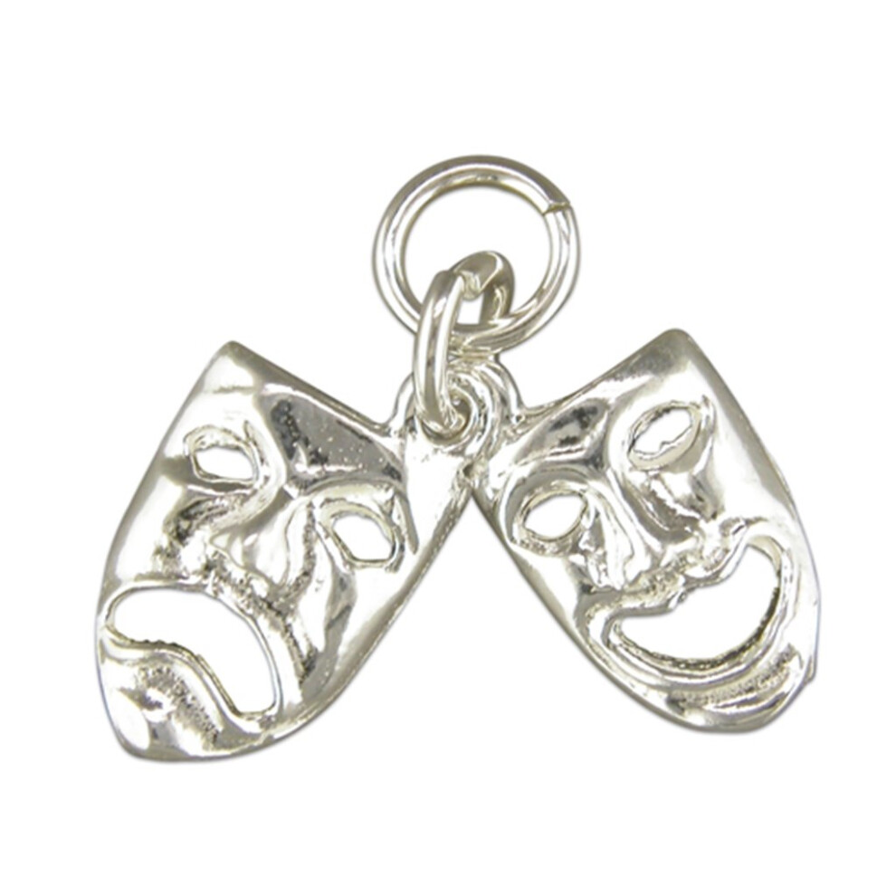 (16 Inch) Sterling Silver Theatre Masks Pendant On A Snake Necklace