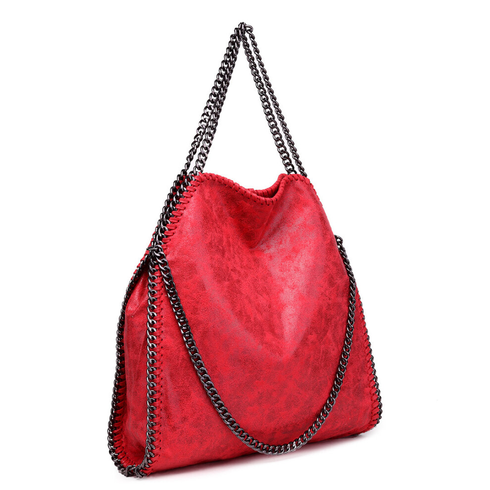 (Red) Miss Lulu Women Shoulder Handbag PU Leather Chain Clutch Bag