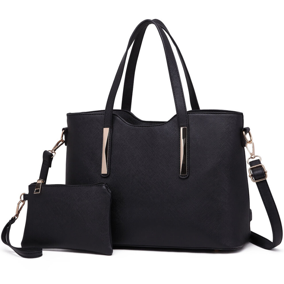 (Black) Miss Lulu Women's Shoulder Bag & Mini Pouch