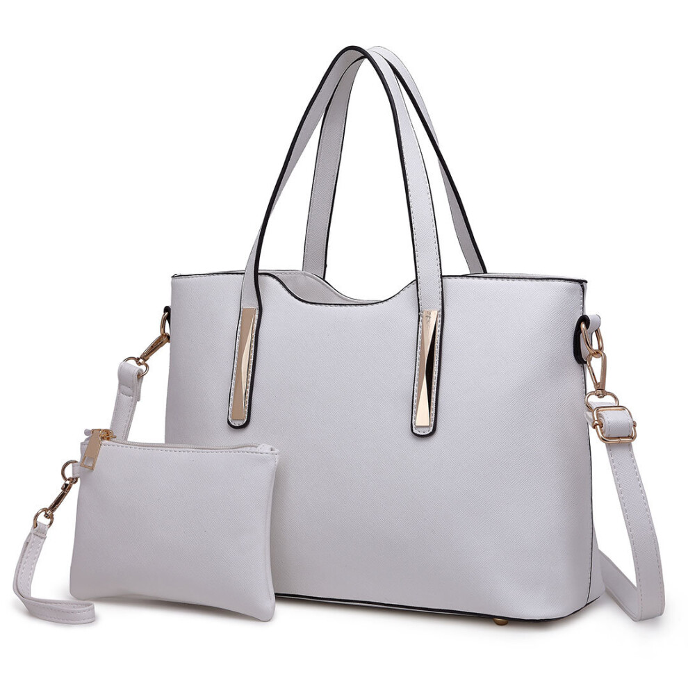 (White) Miss Lulu Women's Shoulder Bag & Mini Pouch