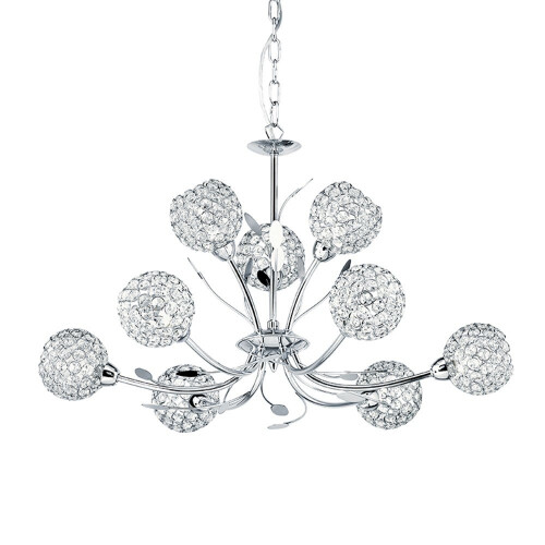 Searchlight 9 Light Chrome Pendant Round Shades Chrome Hoops Glass Buttons