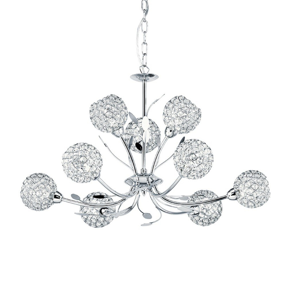 9 Light Chrome Pendant Round Shades Chrome Hoops Glass Buttons