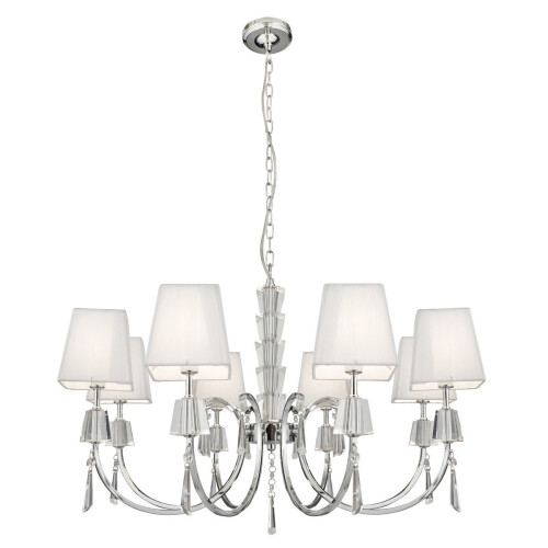 Searchlight 8 Arm Chrome And Glass Fitting With White String Shades