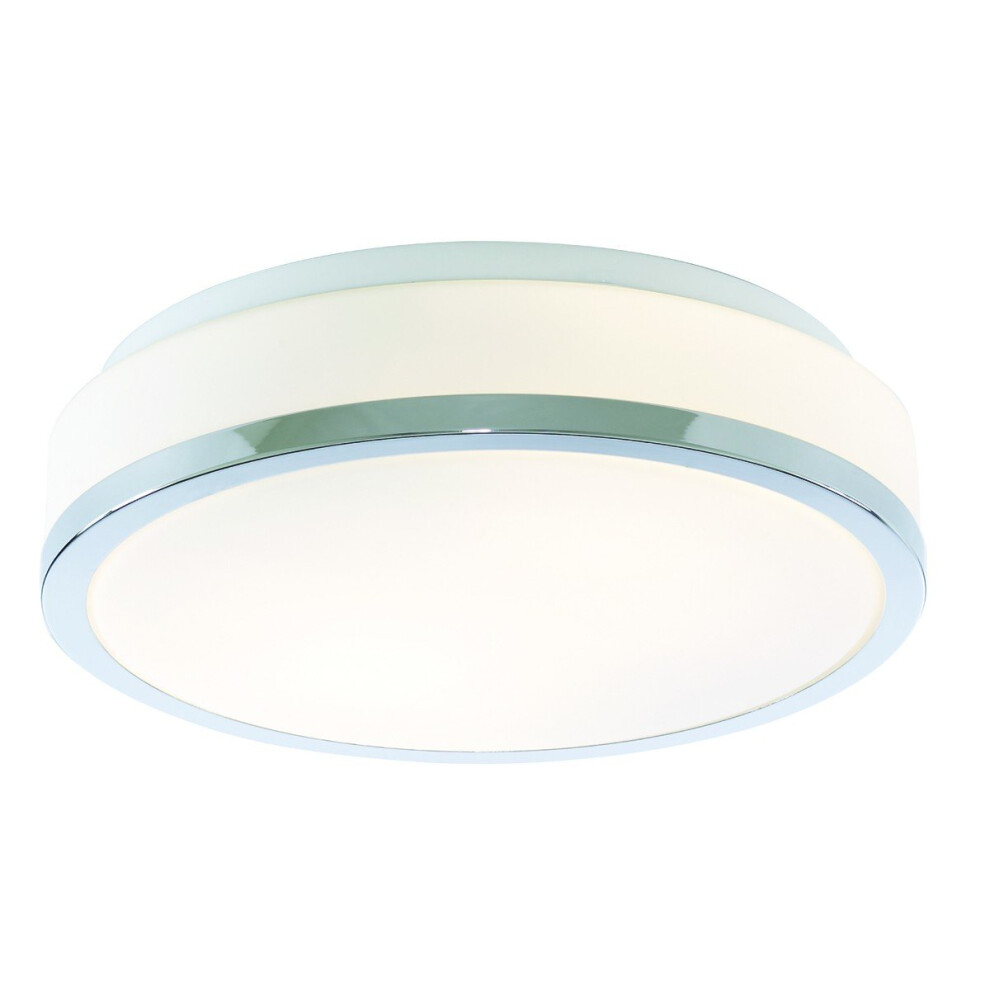 Bathroom Ceiling Light With Opal Glass And Chrome Trim IP44