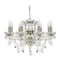 Clear Crystal Drops & Trim 8 Light Chanderlier, Satin Silver