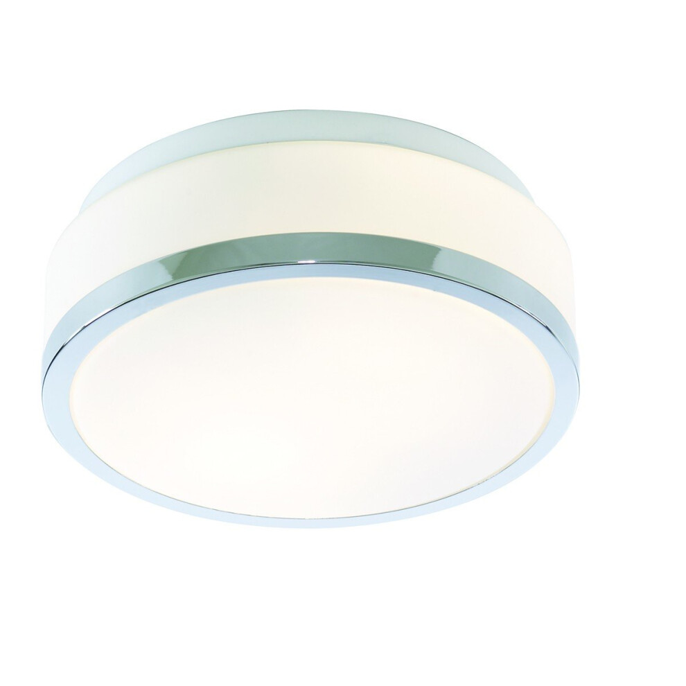 Bathroom Ceiling Light With Opal Glass And Chrome Trim IP44