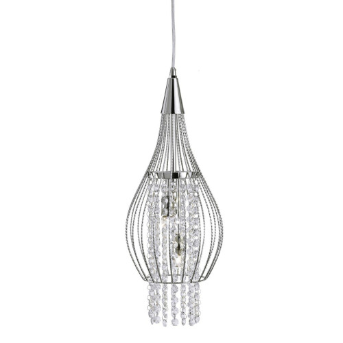 Searchlight Modern 1Lt Pendant With Cut Chrome Frame And Crystal Beads