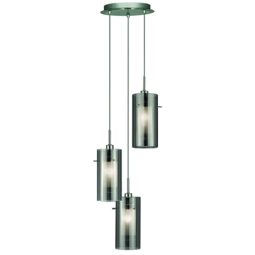Searchlight 3 Light Pendant With Smokey Outer And Clear Inner Glass