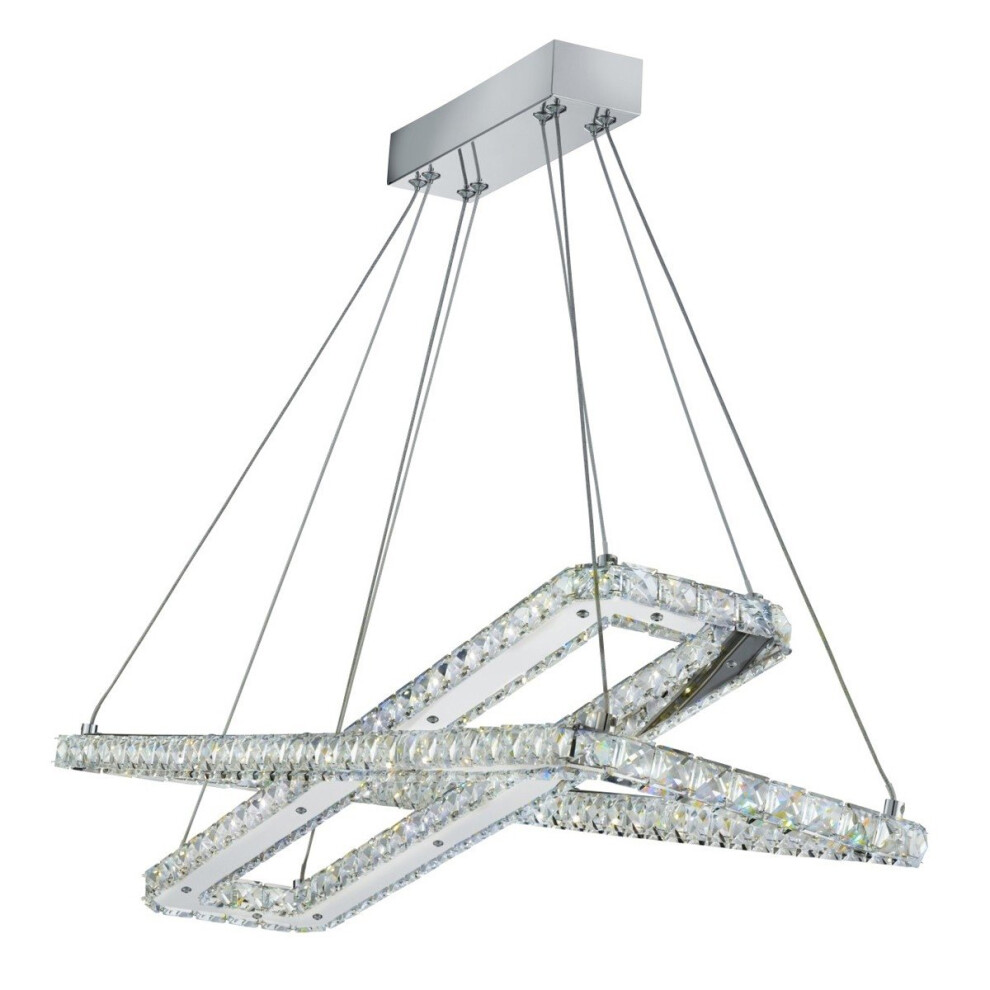 2 x LED RECTANGLE FRAME CEILING , CHROME, CLEAR CRYSTAL TRIM