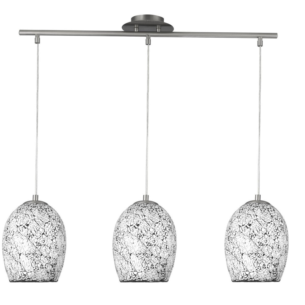 3 Light Chrome Pendant With White Silver Mosaic Glass