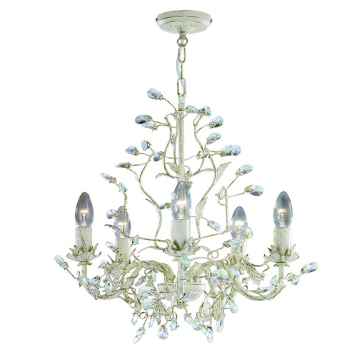 Searchlight 5 Light Shabby Chic Pendant, Cream/Clear Crystal