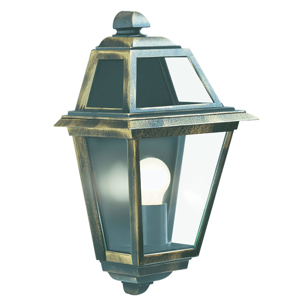 IP44 Black & Gold Outdoor Wall Light With Clear Glass