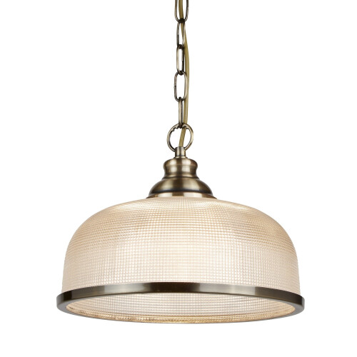 Searchlight 1 Light Pendant Antique Brass Halophane Glass