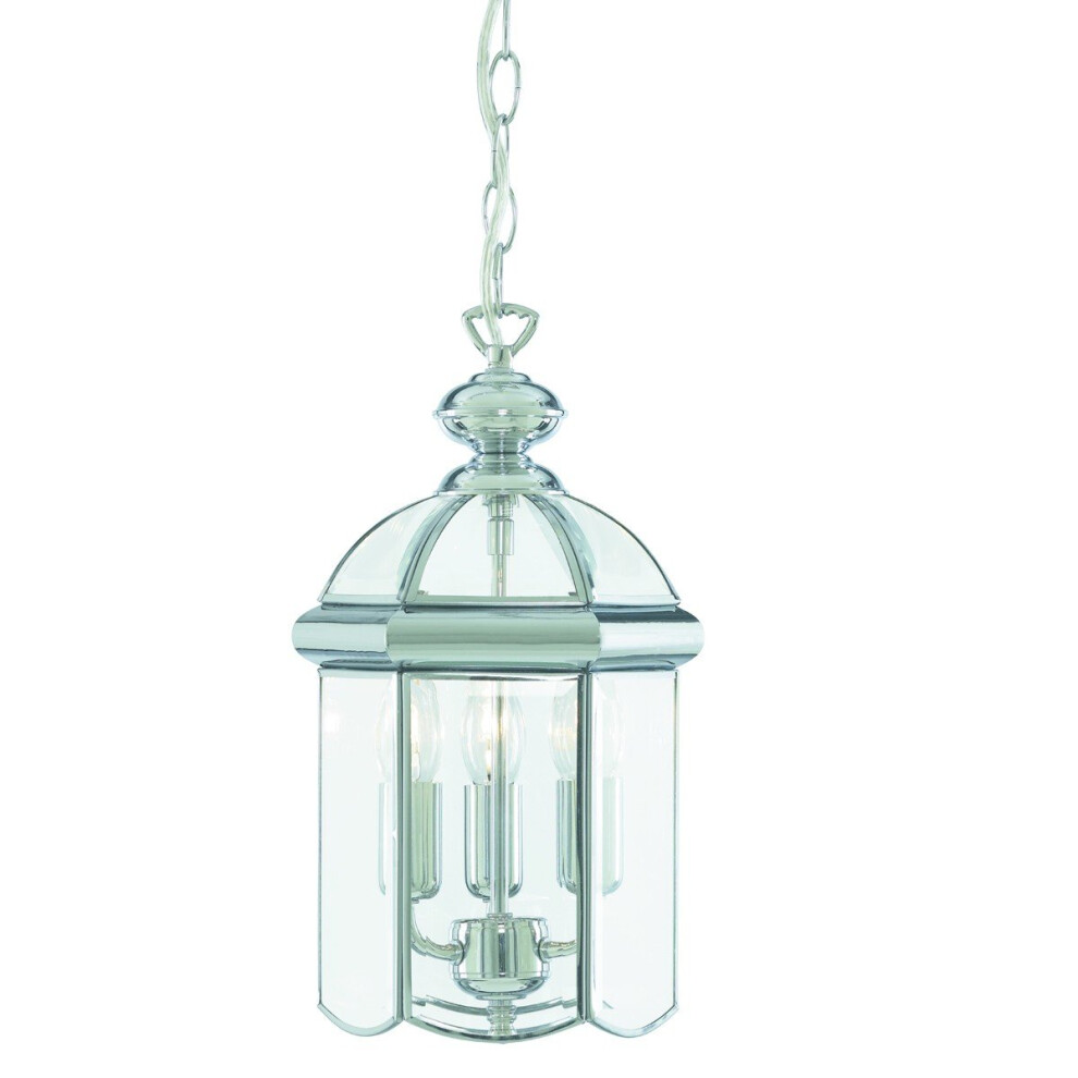 3 Light Chrome Bevelled Domed Chain Lantern