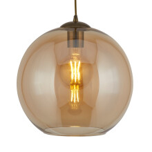 1 Light Round Pendant In Antique Brass with Amber Glass