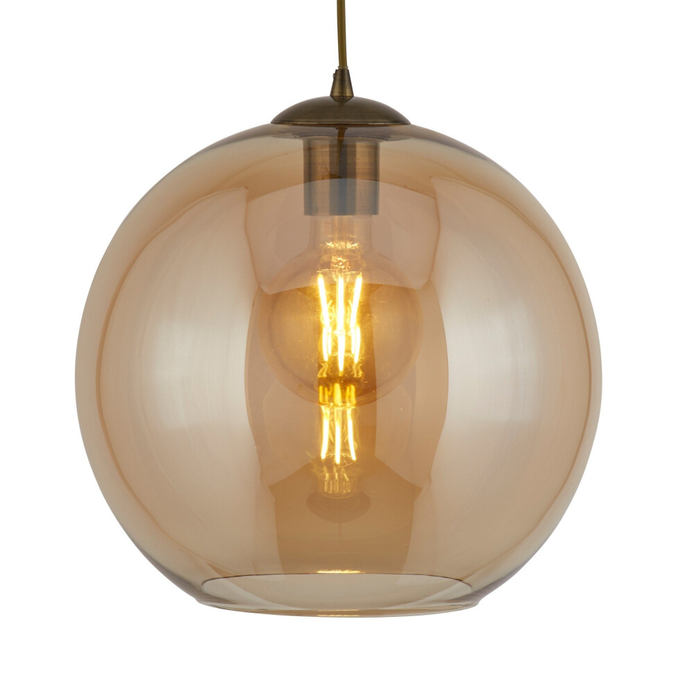Search 1 Round Pendant In Antique Brass With Glass Light/Amber