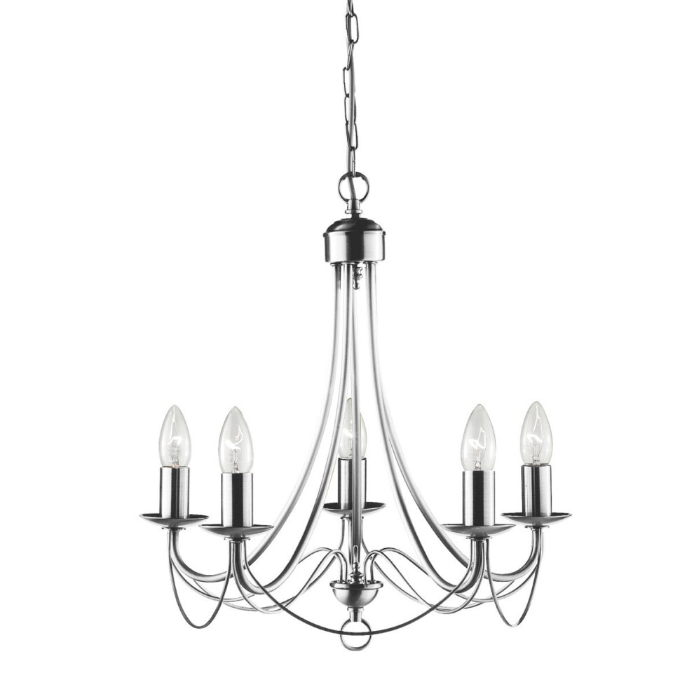 5 Arm Satin Silver Finished Chandelier Wrought Iron