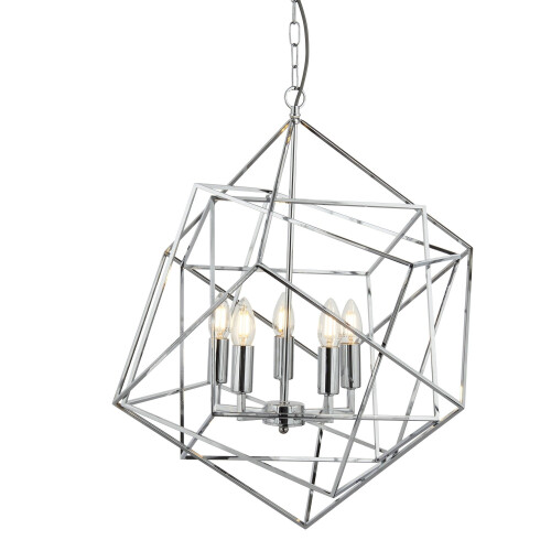 Searchlight 5 Light Pendant Geometric Cube Frame Chrome