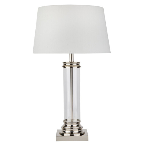 Searchlight Glass Column Table Lamp  Satin Silver Base Cream Shade