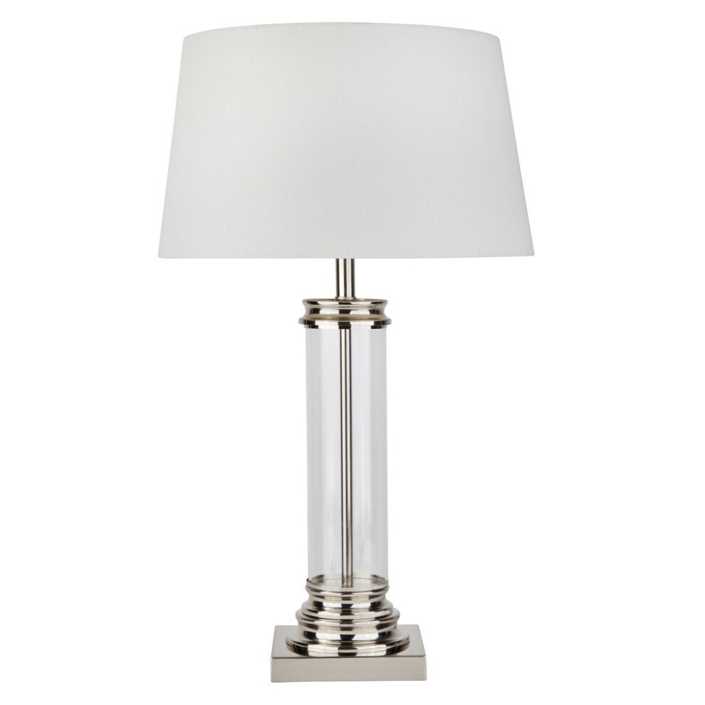 Glass Column Table Lamp  Satin Silver Base Cream Shade