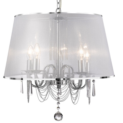 Searchlight Chrome 5 Light Pendant With White Viole Shade