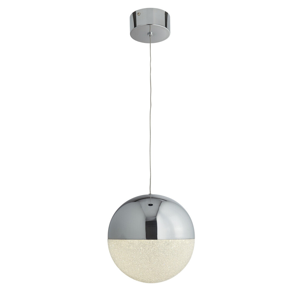 Searchlight Led Globe Pendant Crushed Ice Effect Shade Chrome Small