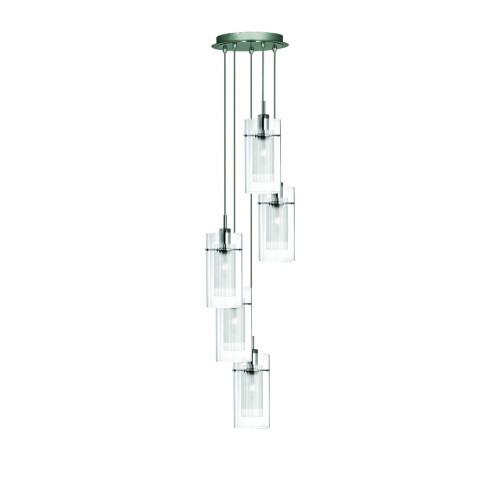 Searchlight 5 Light Pendant With Clear Outer And Frosted Inner Glass