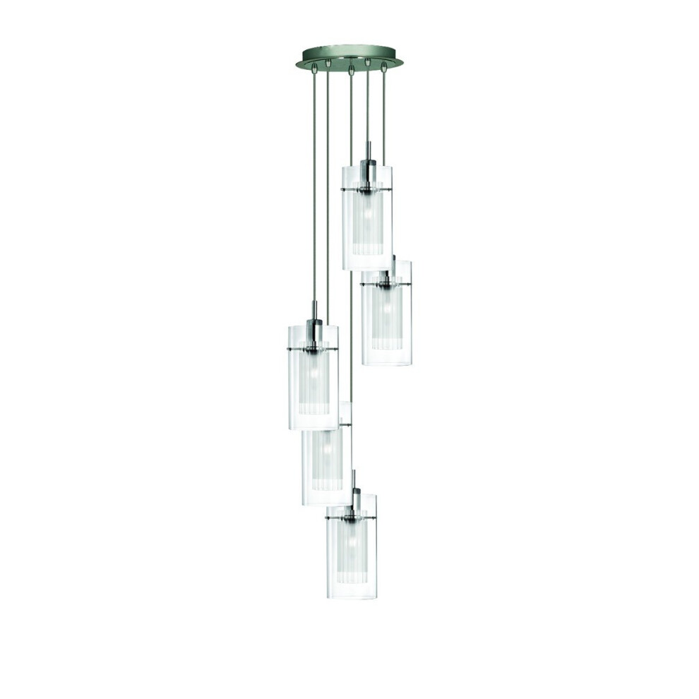 5 Light Pendant With Clear Outer And Frosted Inner Glass