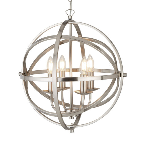 Searchlight 4 Light Cage Frame Orb Pendant Satin Silver