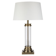 Glass Column And Antique Brass Base Bedside Table Lamp Desk Light Cream Shade