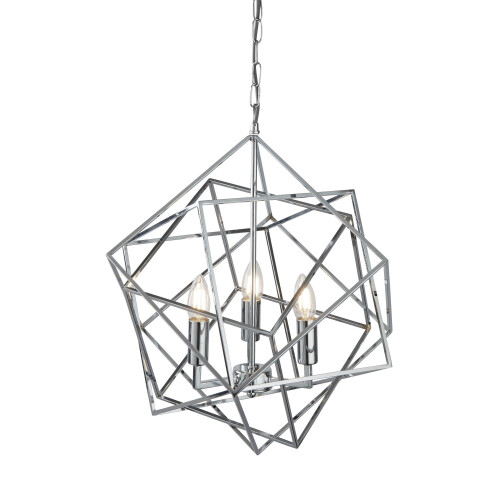 Searchlight 3 Light Pendant Geometric Cube Frame Chrome
