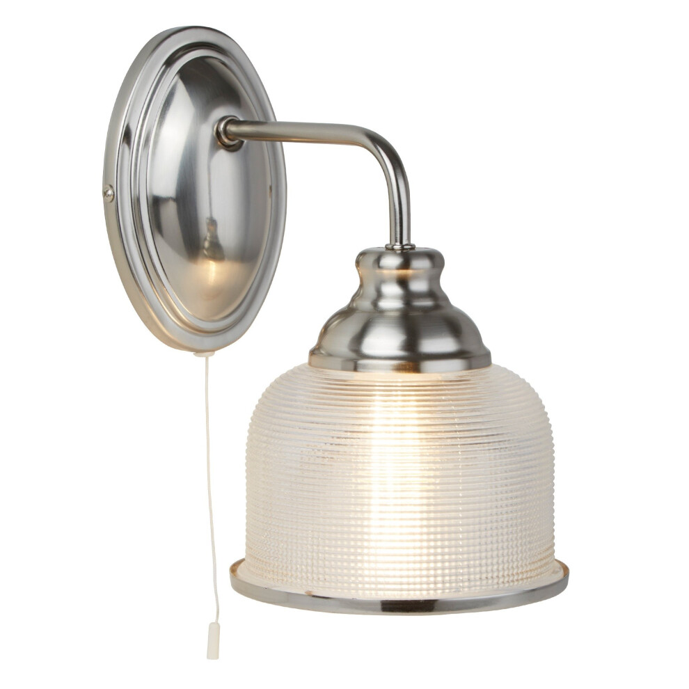1 Light Wall Bracket Satin Silver Halophane Glass