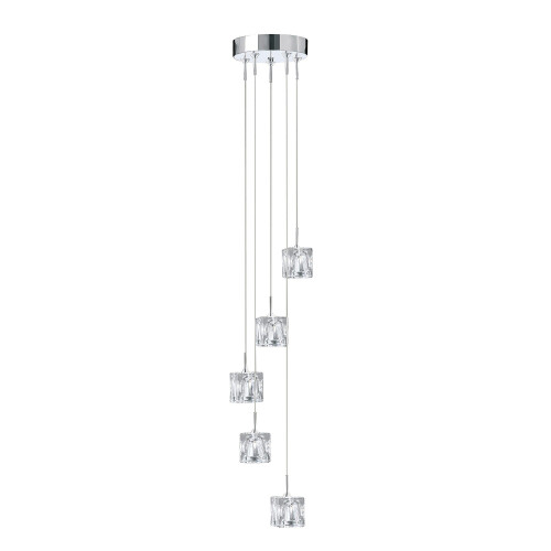 Searchlight LED 5 Light Multi-Drop Clear Glass Shades Chrome