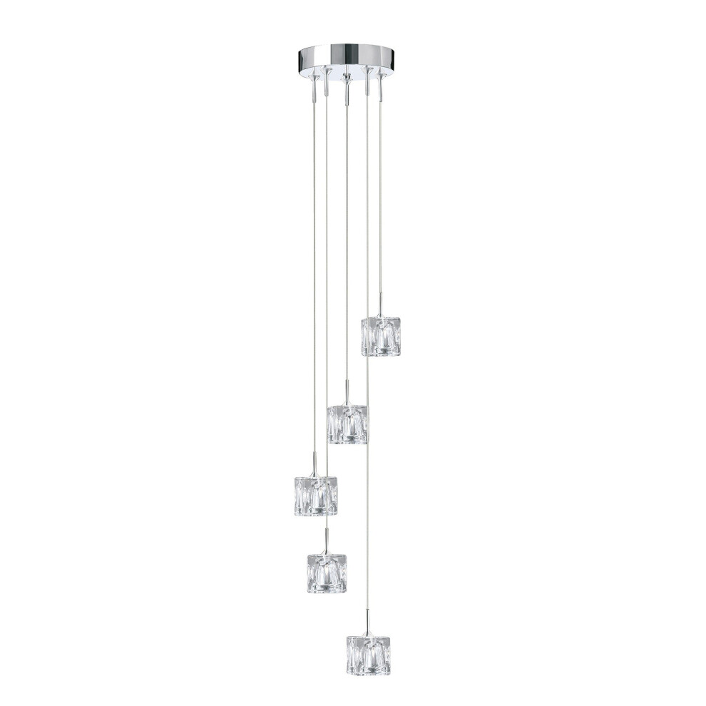 LED 5 Light Multi-Drop Clear Glass Shades Chrome