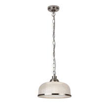1 Light Pendant Satin Silver Halophane Glass – Warm Subdued Glow (Bistro II Collection)