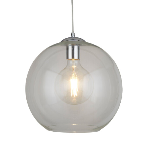 Searchlight 1 Light Round Pendant Chrome with Clear Glass