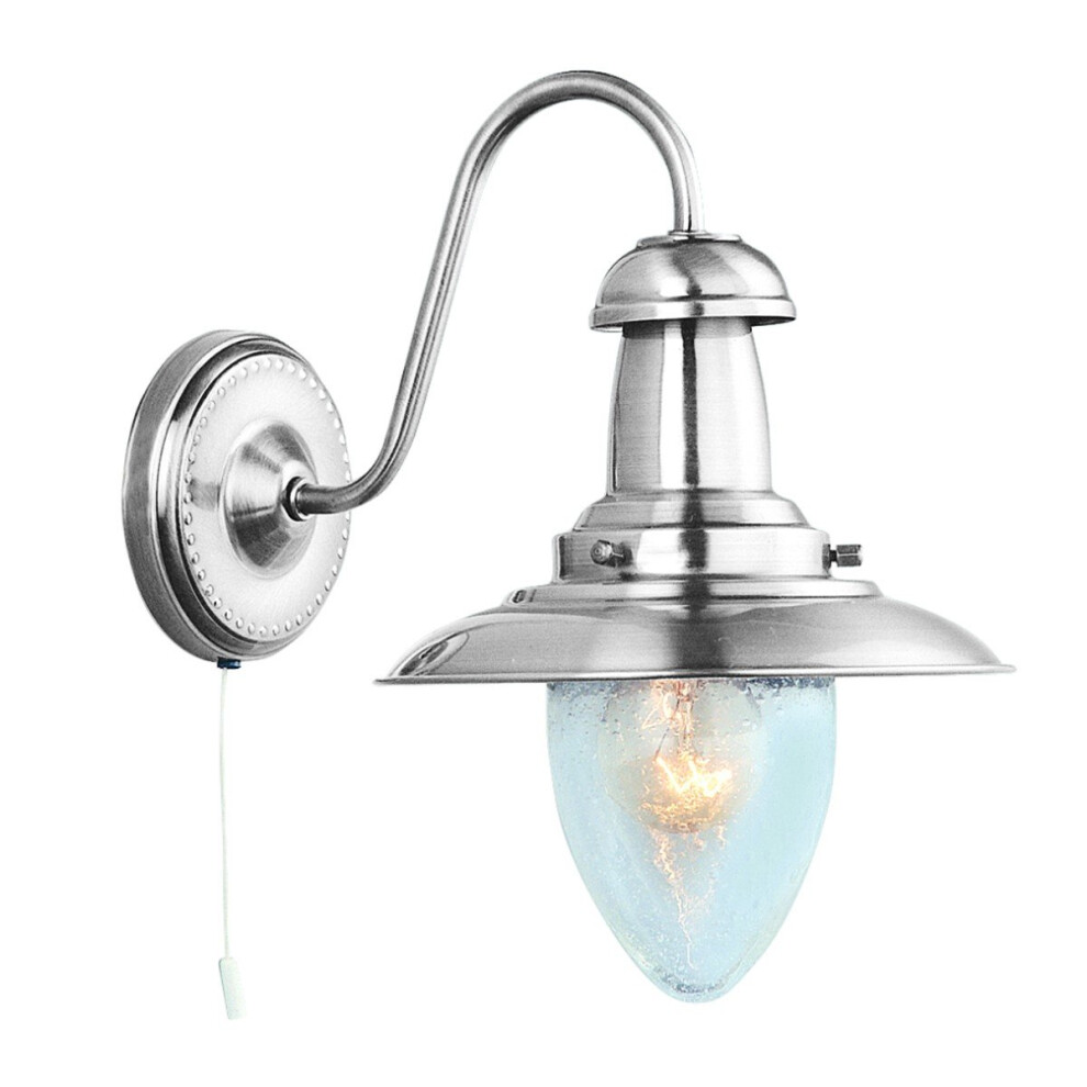 Searchlight Silver Switched Seeded Glass Shade Fisherman Wall Bracket Light New