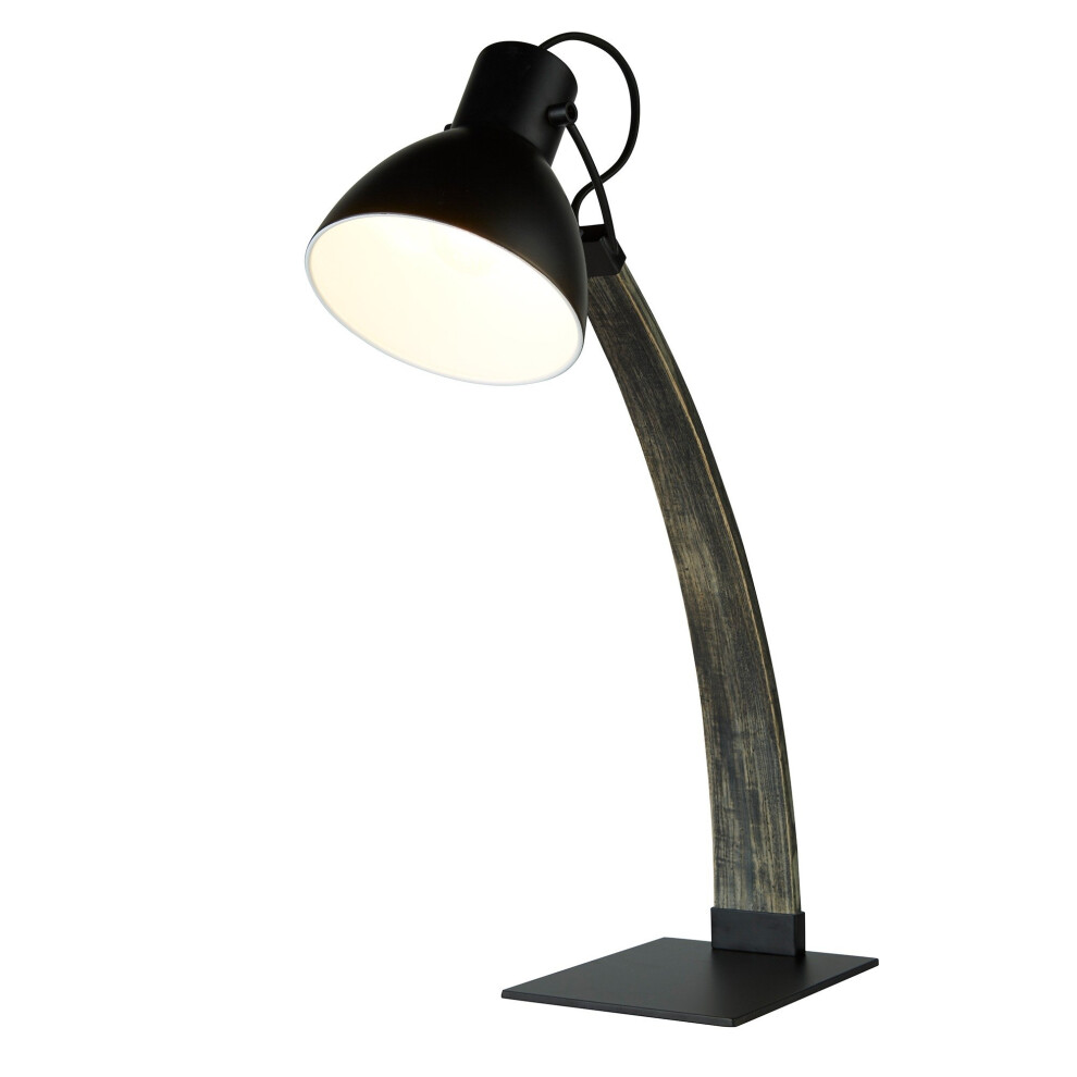 Ash Wood Table Lamp In Matt Black