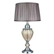 Traditional Amber Glass Urn Table Lamp With Brown Pleated Shade