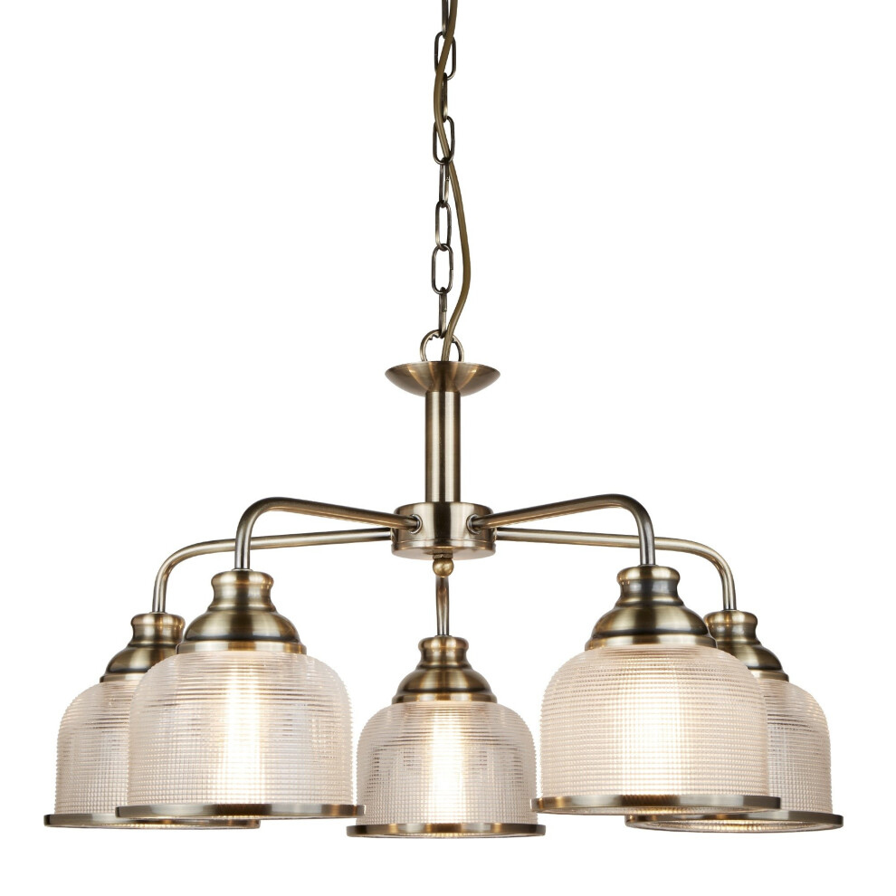 5 Light Ceiling Antique Brass Halophane Glass