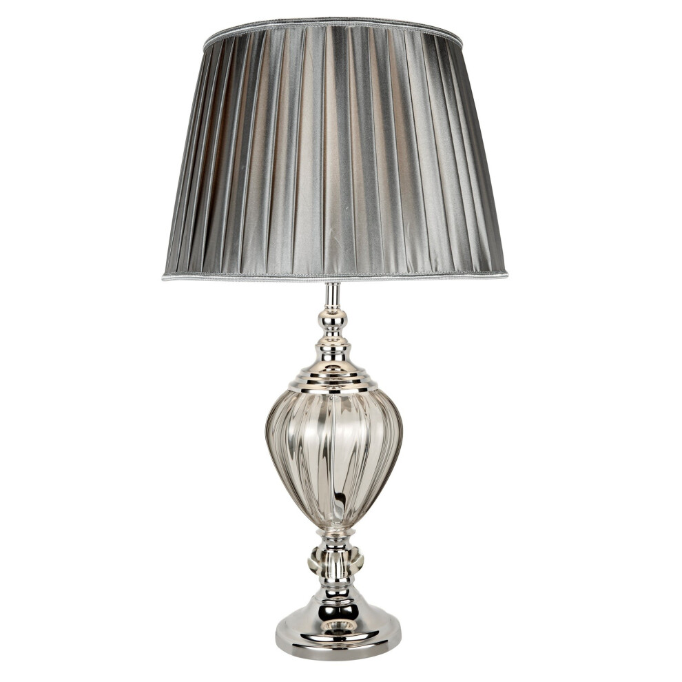Table Lamp In Pewter with Pleated Tapered Shade