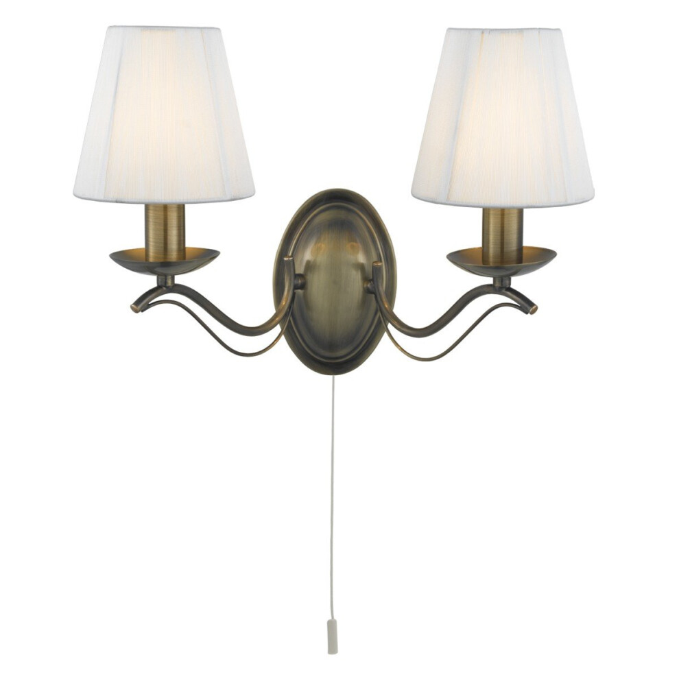 2 Light Antique Brass Wall Bracket Cream String Shades