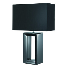 Modern Table Lamp Black Glass Base With Black Faux Silk Shade