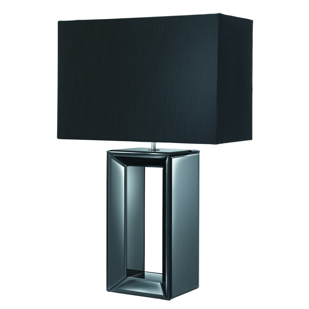 Searchlight Modern Table Lamp Black Glass Base With Black Faux Silk Shade
