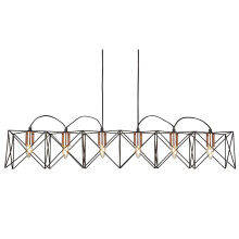 6 Light Black Frame Pendant with Copper Detail