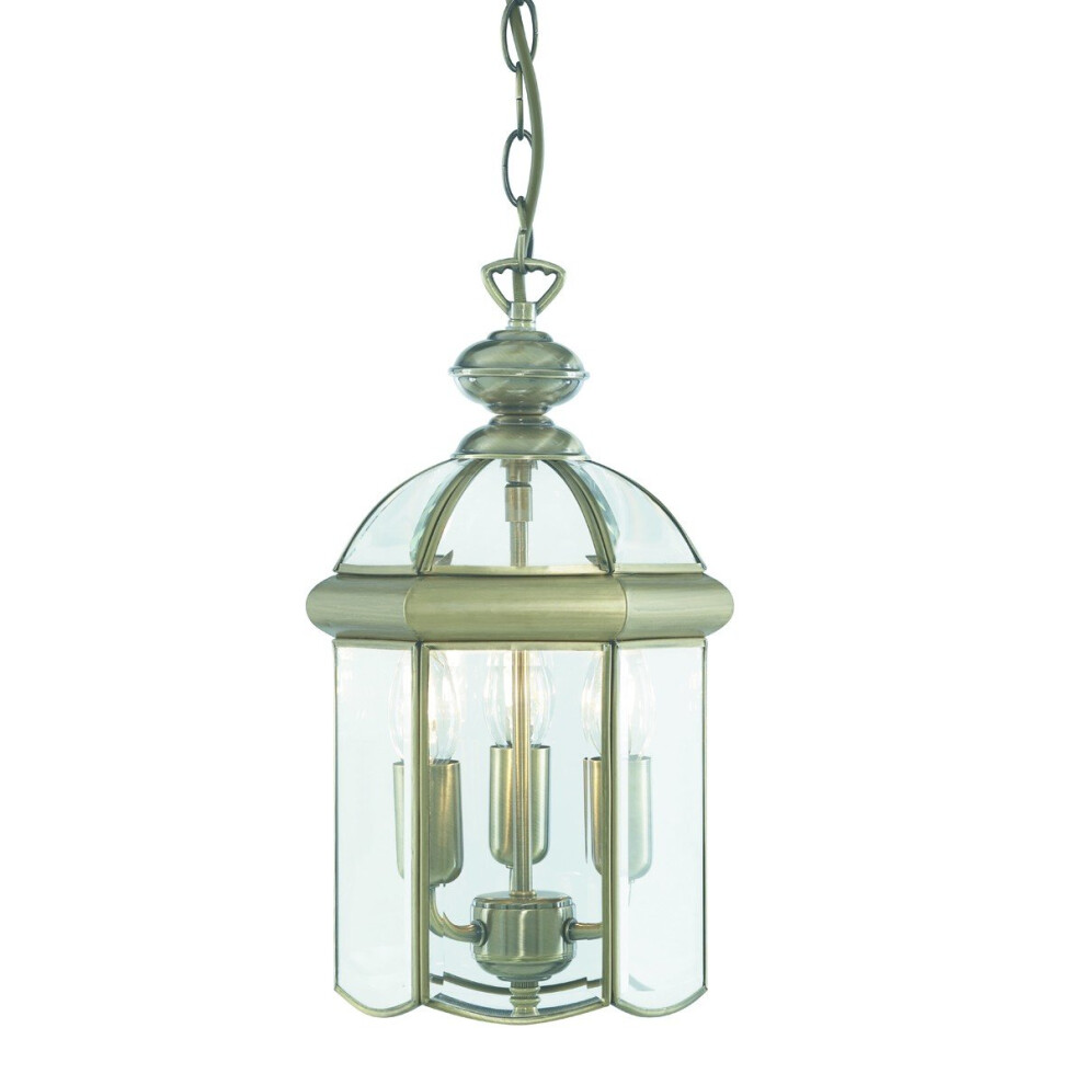 Search Lanterns Antique Brass Bevelled Glass Domed 3 Lantern Light