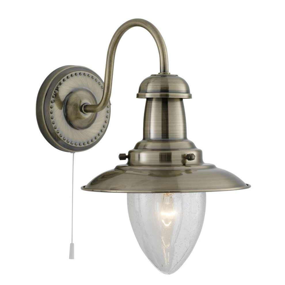 Searchlight Brass Switched Seeded Glass Shade Fisherman Wall Bracket Light New