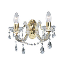 2 Light Polished Brass Wall Light With Crystal